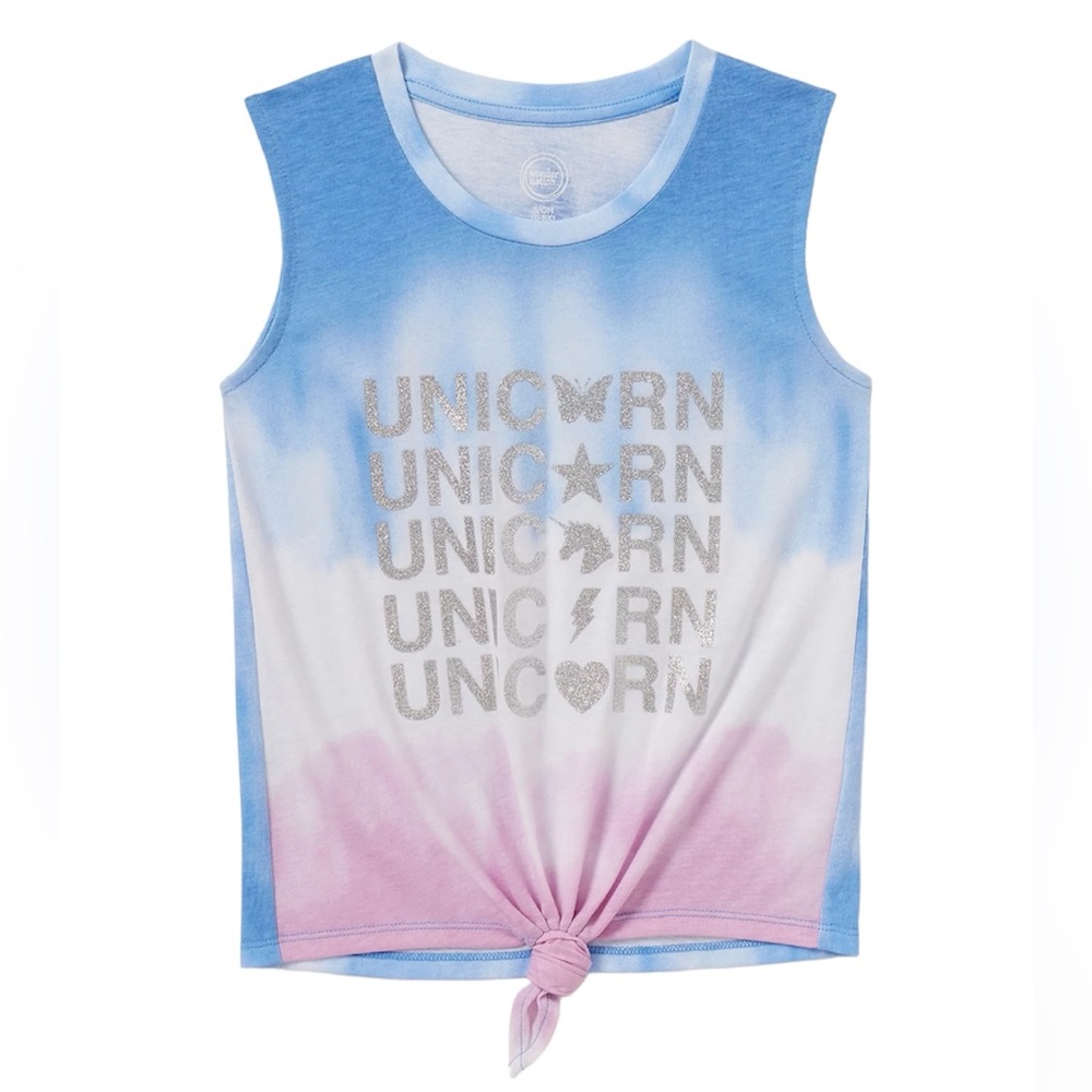 ‼️LAST CHANCE‼️ Wonder Nation Tie-Dye Unicorn Front Tie Graphic Tank Top 🦄